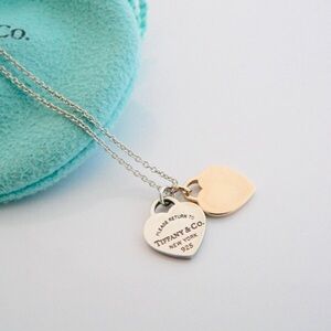 Tiffany & Co. Return to Tiffany Mini Double Heart Necklace Silver Rose 18k Gold